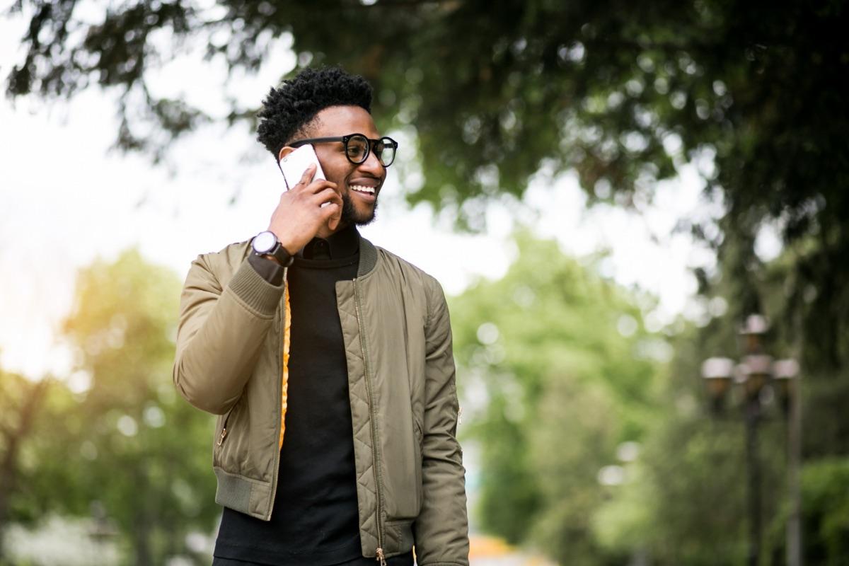 Person on a call in a park